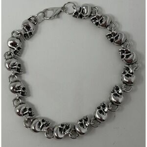 Y2K Skull Bracelet Silver Unisex Link Gothic Punk Biker Chain Lobster Clasp Rock